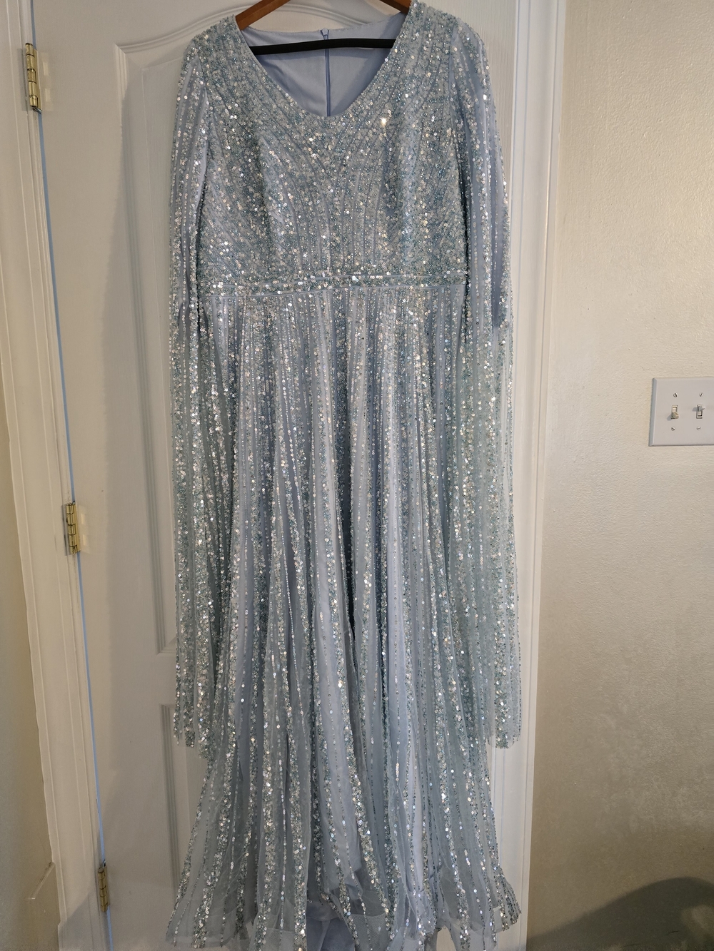 Sparkling Light Blue Sequin Evening Gown - Brand Unspecified